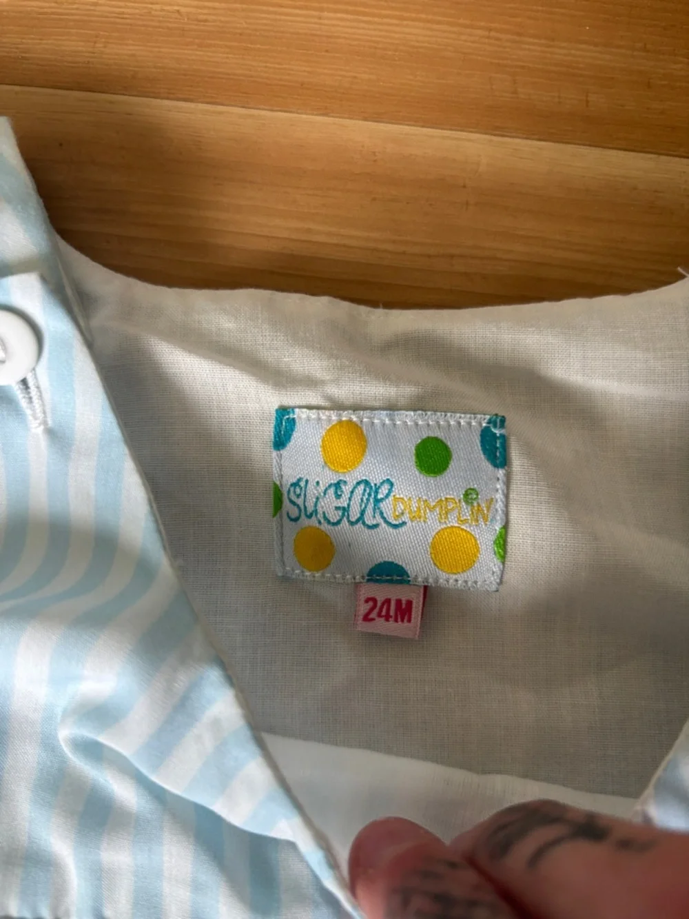 Smocked Light Blue Striped Baby Matching Set with Mint Diaper Cover - Picture 2 of 4